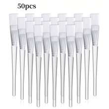 50pcs Disposable Soft Bristle Makeup Mask Brush With Plastic Handle, Suitable For Skincare, Foundation, Body Lotion And Facial Mask Application - Clear - View 19