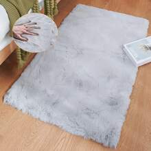 1 pieza Alfombra de piel de conejo sintética, alfombra de pelo largo y esponjoso de piel sintética blanca, adecuada para dormitorio, sala de estar, alfombra de habitación de bebé lavable a máquina - Gris - Ver 13