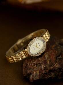 Oval Gold Women's Quartz Watch Fashionable And Exquisite Retro Design Artistic And Antique Daily Matching Gift - Gold - View 1