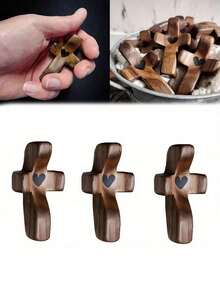 Croix en bois en forme de cœur personnalisée avec nom ou texte, cadeau inspirant, petite croix en bois à tenir, soulagement de la pression des doigts, cadeau religieux, cadeau d'église, cadeau de Pâques, Que Dieu soit avec vous, cadeau inspirant, multifonctionnel, décoratif, réutilisable, exquis, à la mode, de haute qualité, coloré, moderne, personnalisé, unique, fournitures de fête personnalisées, calendrier des fêtes, plage, mariage - Multicolore - Voir 1