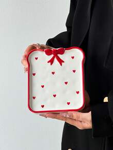 1pc/4pcs Pink Heart & Bow Ceramic Plate, Cute Hand-Painted Heart Ceramic Plate/Snack Dish/Trinket Tray, Korean Ins Style - Multicolor - View 16