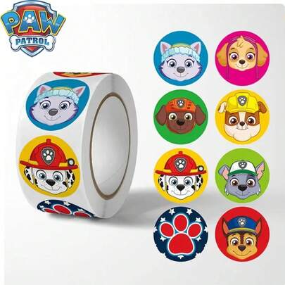 Paw Patrol 500pcs Party Supplies Sticker Roll - Circular Cartoon Dog Stickers, Self Adhesive Suitable For Birthdays, Gift Bag Seals, Classroom Prizes, And Party Decorations
