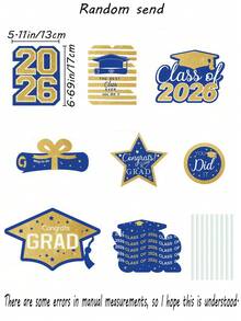 8pcs-Graduation Decorations Class Of 2026 - Blue And Gold Graduation Table Centerpiece Table Runner Graduation Ceremony College & High School Congratulations On Graduation Party Supplies - Graduation Vase, Blue and Gold - View 2