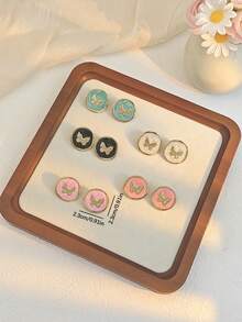 3 Pairs Earring Set, Vintage Enamel Butterfly Stud Earrings, Elegant Drop Oil Stud Earrings - Stainless Steel Hypoallergenic Jewelry, Enamel Butterfly Earrings Showcase Personalized Stainless Steel Jewelry - Multicolor - View 4