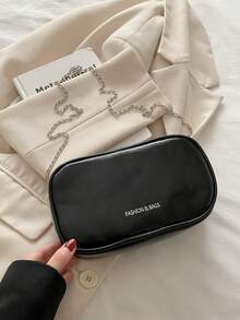 简约女士小方肩包，时尚斜挎包，配链条肩带 - 黑色 - 查看 9