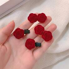 New Fashionable Red Flocked Rose Hair Clip, Perfect For Girly Bangs, A Unique Velvet Hair Accessory With Flowers. - 4778 Double Roses - View 2