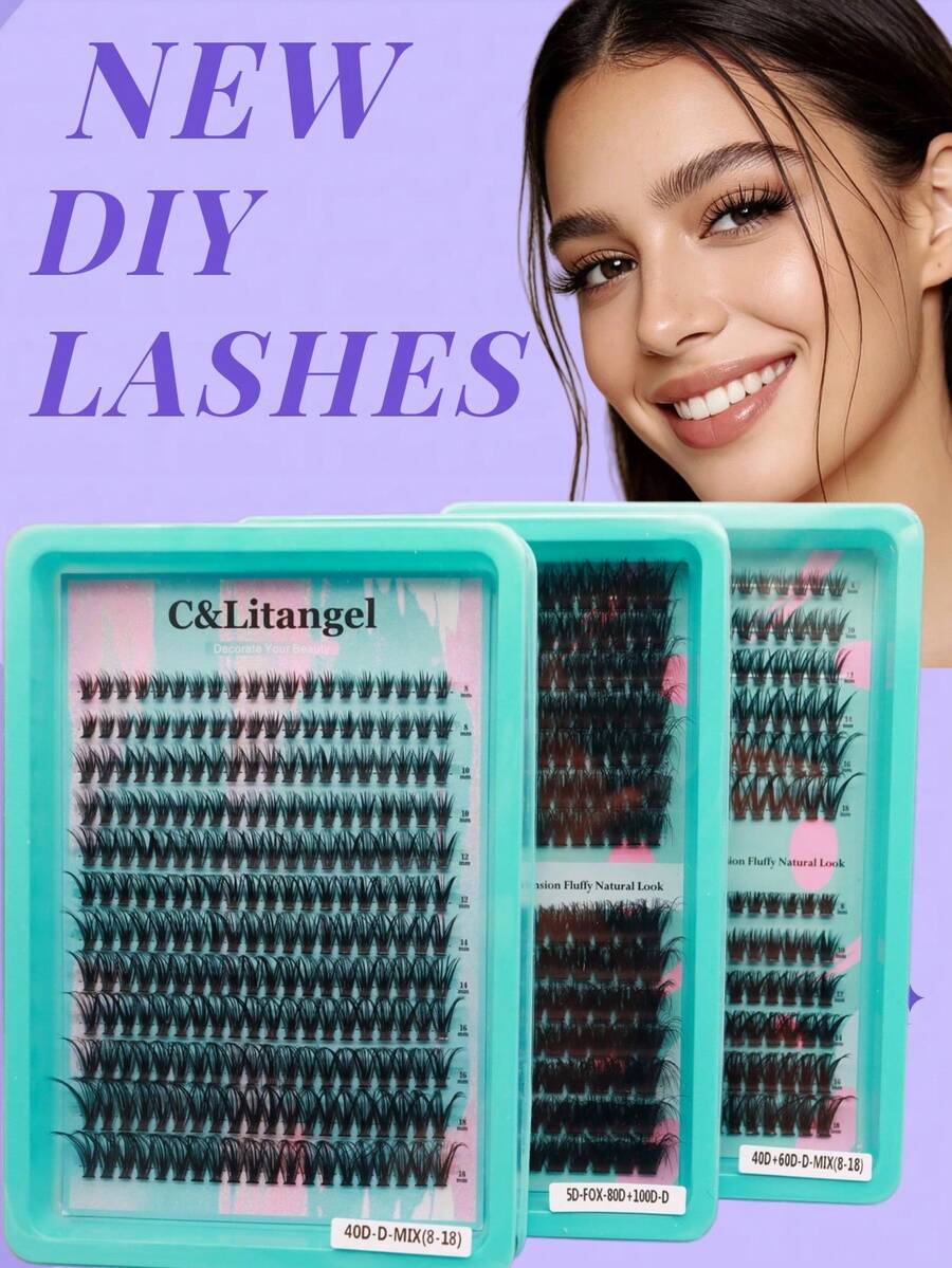 240片DIY假睫毛套装，40D+60D/自然蓬松款，D卷度浓密自然，适合新手在家DIY打造浓密自然的睫毛，C/D卷度混合长度，在家即可享受沙龙级效果，蓬松睫毛簇，柔软轻盈，适合日常及派对场合使用。 - D - 查看 1