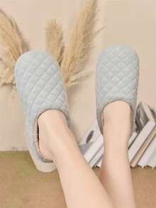 Dép đi trong nhà nữ kẻ sọc caro, kiểu dáng kín mũi, đế mềm mại, quà tặng Ngày của Mẹ. - Tro - Xem 12