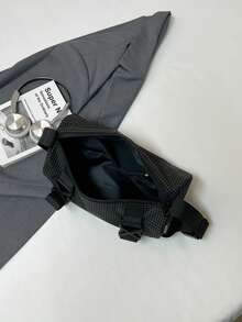 1pc 30*14cm Quilted Nylon Plaid Shoulder Crossbody Bag, Zipper Closure, Adjustable Strap, New Casual Messenger Bag, Large Capacity One Shoulder Bag, Waterproof Bag For Travel - Black - View 7