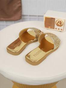 Shiny Sequin Design Fashion Slippers, Suitable For Party, Travel And Children Wear - Gold - View 6