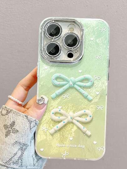 3D Relief IMD Glossy Oil Three-Dimensional Bow Phone Case, Compatible With 16/15/14/13/12 Pro Max/11/17 Pro/17 Pro Max, Fashionable Anti Drop, Waterproof, Anti Drop, Anti Scratch Protection, Back Cover UV Protection