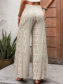 女士碎花腰带休闲裤，适合度假、运动和健身，春季款 - 彩色 - 查看 2