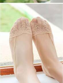 女士船袜夏季硅胶防滑透气镂空蕾丝花朵隐形袜时尚清凉薄袜 - 彩色 - 查看 4