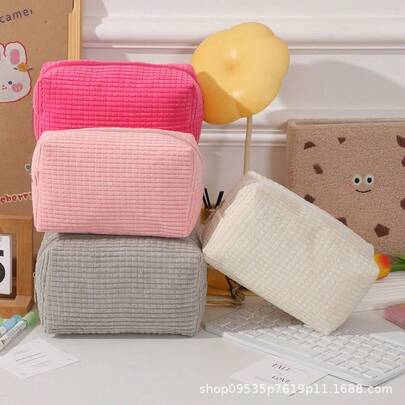 Minimalist Corduroy Multifunctional Storage Bag, Japanese Sweet Corduroy Square Cosmetic Toiletry Bag. Makeup Bag, Travel Stationery Bag, Travel Essential Makeup Bag, Holiday Essential, Back To School Makeup Bag, Makeup Storage Bag, Makeup Back To School Season Makeup Organizing Bag, Makeup Storage Bag, Makeup Storage, Back To School Supplies Make Up Organizer Cosmetic Bag Makeup Pouch Wash Bag Toiletry Travel Bag Vacation Essentials For Travel Gifts For Women
