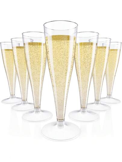 10/20/25/30/50/100-Piece Set Of Transparent Champagne Glasses, 130ml/4.5-Ounce Reusable Clear Champagne Flutes, Durable And Elegant Champagne Cups, Suitable For Weddings, Cocktail Parties, Holidays, Christmas And New Year