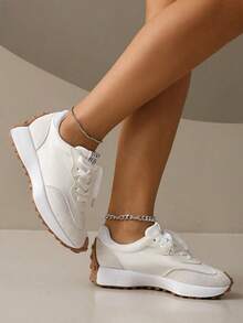 Women's Comfortable Lace Up Athletic Sneakers - Lightweight Multipurpose Casual Shoes, Non-Slip Rubber Sole, Suitable For All Seasons,Suitable For Gift-Giving During The School Opening Season (The Size Might Be A Bit Small. We Sincerely Suggest You To Purchase A Larger Size.) - Vôi trắng - Xem 3