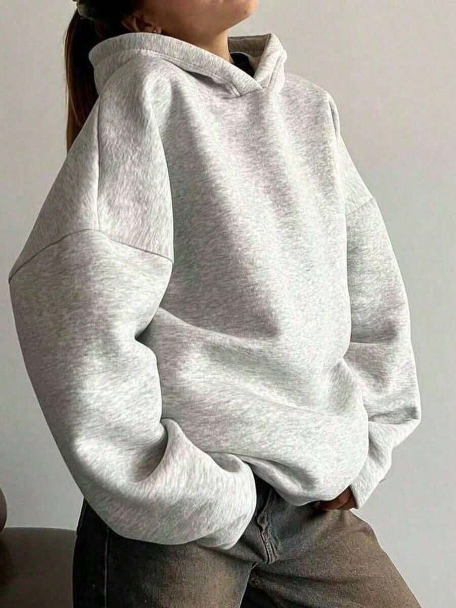 Minimalist Design Women Loose Fit Long Sleeve Pullover Sweatshirt, Suitable For Autumn, Winter, Spring, Casual Wear, Halloween Costume, Gray Sweatshirt, Fashion - 淺灰色 - 查看 1