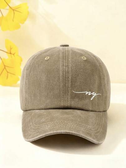 1顶男女通用字母印花水洗棒球帽，复古可调节，适合户外旅行、海滩，男女皆宜，圣诞礼物