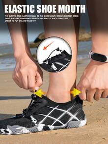 1 Pair Geometric Pattern Woven Lace-Up Men's Water Shoes, Outdoor Summer Fitness Barefoot Shoes - Black - View 5