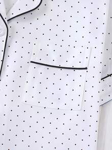 2 pièces/Ensemble Pyjama pour femmes, Imprimé à pois, Vêtements de détente pour femmes, Tenue de vacances printemps/été, Ensemble Top à manches courtes et short - Blanc - Voir 5
