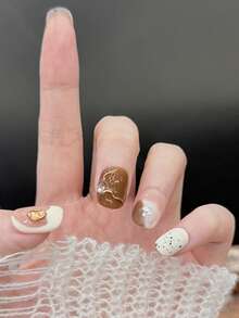 10pcs/Set Press On Nails Autumn Leaves Whisper Autumn And Winter Gentle Touch Amber Blending Hand Painted Classical Charm Gentle Handcrafted Nails - Multicolor - View 4