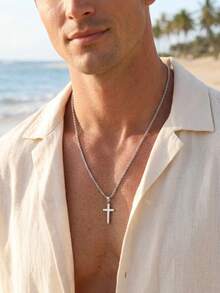 Dây chuyền thánh giá nam, mặt dây chuyền thánh giá bằng bạc/vàng, chống thấm nước và phai màu, phụ kiện thời trang, thích hợp làm quà tặng cho gia đình, cha, anh trai và bạn bè, tuyệt vời cho dịp Giáng sinh. - vòng cổ - Xem 2