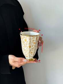 1个法式奢华曼陀罗花卉镀金陶瓷马克杯，适合居家、办公使用，可作咖啡杯，亦可作为优雅的乔迁、婚礼或礼品。 - 彩色 - 查看 3
