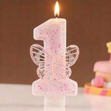 1支数字生日蜡烛，蝴蝶生日蛋糕蜡烛，粉色闪光蛋糕装饰，适合女孩和女性周年纪念庆祝活动 - 粉色 - 查看 3