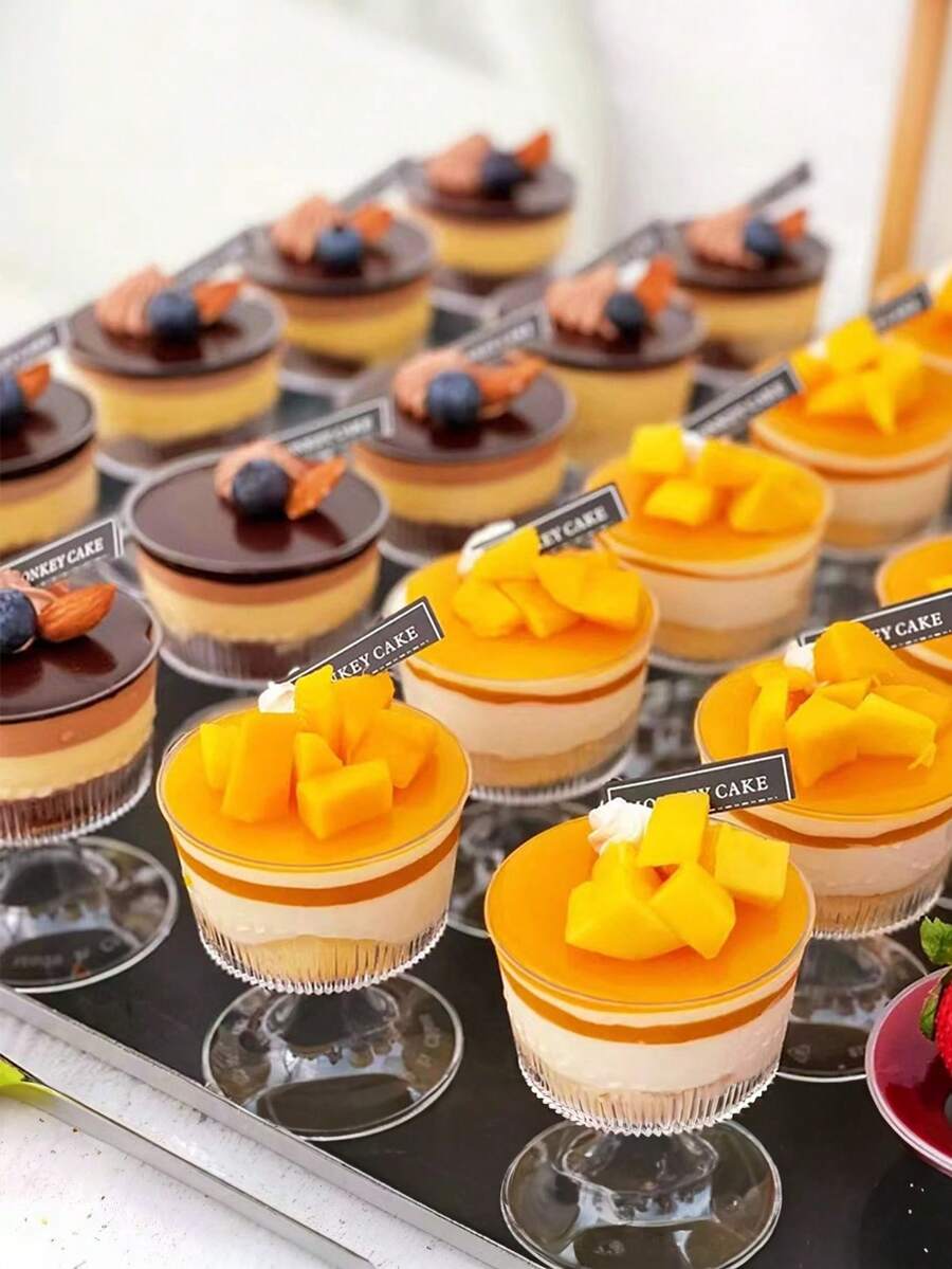 12pcs Summer Plastic Dessert Cups With Handles, Transparent Striped Cold Drink Cups Suitable For Ice Cream, Mousse And Juice, Ideal For Mother's Day Gifts, Family Gatherings, Beach And Pool Parties - Transparent - View 1