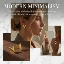 Gold Tone V-Shaped Stud Earrings, Minimalist Geometric Statement Earrings For Women Daily Wear - Multicolor - View 4