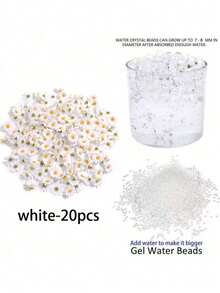 100朵人造雏菊和5000颗水珠套装，可用于花瓶装饰、花瓶填充、漂浮蜡烛中心装饰、DIY婚礼装饰、情人节装饰、主题派对、酒吧和餐厅装饰、家居装饰、房间装饰、玻璃花瓶装饰 - 白色小雛菊 - 查看 14