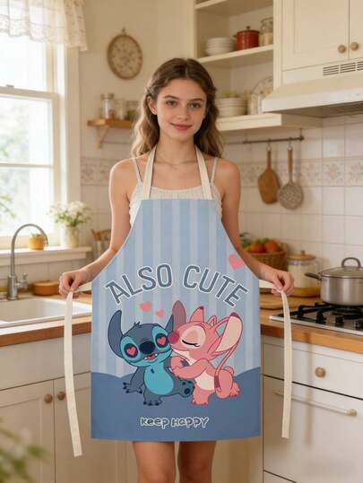 1pc Stitch And Lilo Apron, Cute Cartoon Kitchen Apron Suitable For Women, Adjustable Bib-Style Apron With Pocket, Waterproof Cooking Apron For Baking, Grilling, Gift For Stitch Fans, Household Cleaning And Protective Supplies, Apron (Style Randomly Shipped), Kitchen Cooking Apron/Baking Apron/Home Oil-Proof Apron/Cooking Protective Apron/Kitchen Cleaning Apron/Restaurant Work Apron/Home Cooking Apron/Couple Apron/Family Apron