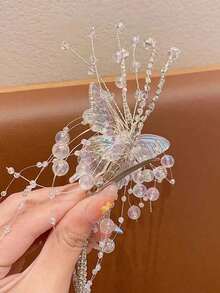 Crystal Butterfly Tassel Hair Clips, Perfect For Bridal Updo, Festival Photos Or Gifts Elegant Headwear. Valentine's Day Accessories,Wedding Hair Accessories - 白色 - 查看 6