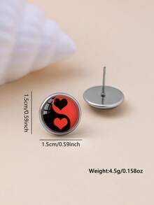 1 Pair Vintage Minimalist Heart Shaped 316 Stainless Steel Water Drop Earrings, Elegant Jewelry Gift For Women, Suitable For Daily Wear And Vacation - Red - View 3