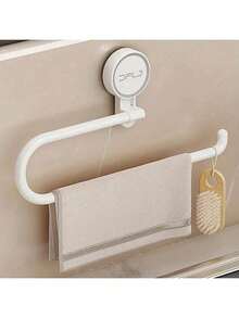 1pc No Drill Kitchen & Bathroom Paper Towel Holder, Toilet Paper Roll Rack, Towel Bar, Plastic Wrap Dispenser, Dishcloth Rack, Suction Cup Wall Mount Organizer, Suitable For Kitchen, Bathroom - View 7