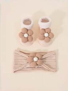 花朵婴儿发带+袜子，儿童发带袜子套装，新生儿防滑袜和婴儿发带 - 彩色 - 查看 7
