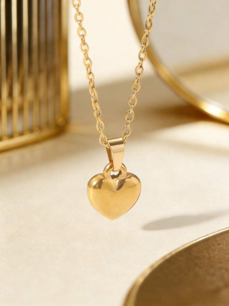 1pc Fashionable Minimalist Stainless Steel Heart Pendant Necklace, Suitable For Casual Daily Wear - Multicolor - View 1