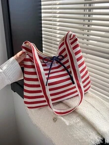 Estilo minimalista versátil y casual. Bolso de bandolera clásico de gran capacidad a rayas, modelo 2026 para mujer - Rojo - Ver 9