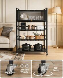 HanTai 5-Tier Metal Rolling Cart With Removable Grid Shelves, Lockable Wheels & Handle For Kitchen, Bathroom, Office Storage, Black - 查看 7
