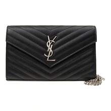 SAINT LAURENT YSL CASSANDRE Silver-Tone Hardware Linked Icon Detachable Metal Chain Calfskin Leather Crossbody Bag Women's Black - 377828-BOW02-1000 - 查看 1