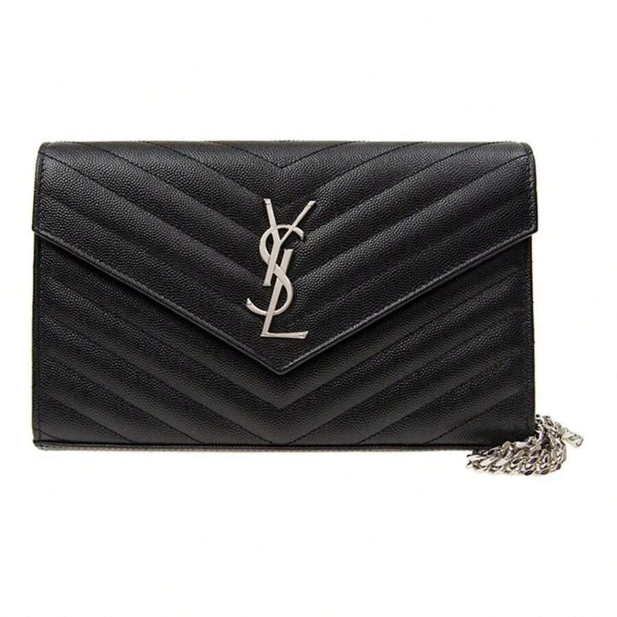 SAINT LAURENT YSL CASSANDRE Silver-Tone Hardware Linked Icon Detachable Metal Chain Calfskin Leather Crossbody Bag Women's Black - 377828-BOW02-1000 - 查看 1