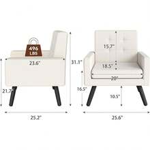 Accent Chair For Living Room, Mid-Century Modern Comfy Upholstered Armchair With Large Seat, Single Sofa Reading Chair, 496 Lb. Weight Capacity, For Bedroom, Apartment, Cream - trắng - Xem 4