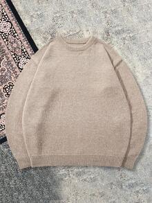 Autumn/Winter New Solid Color Loose Comfortable Retro Round Neck Commuting Sports Minimalist Unisex Casual Long Sleeve Knit Top - Apricot - View 6