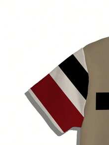 2026夏季男士轻薄涤纶T恤套装，速干短袖，3D数字印花，休闲圆领，白/黑/红条纹设计 - 彩色 - 查看 5