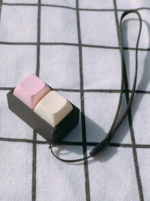 1pc Portable Dual Finger Pressure Relief Keychain - Sports Style Anxiety Relief Toy Keychain, Soft Pink, Office Travel Relaxation Accessory, Suitable For Adults, Excellent Stress Relief Gift, Colorful Square Squeeze Button - Multicolor - View 4