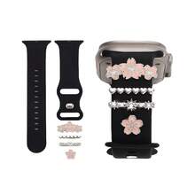 4pcs Sakura Element Watch Band Decorative Rings, Zinc Alloy Rose Gold Delicate Accessories Including 3D Sakura, Rhinestone Heart, Rhinestone Star, Minimalist Sakura Designs, Compatible With Apple. And Other Mainstream Smartwatches (Watch Band Not Included), Adding Spring Romantic Atmosphere To Your Wrist, Creating Unique Personal Style With Premium Quality - Mouldless - View 8