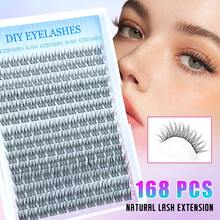 168Pcs D Curl Wispy Lash Clusters 8-16mm Mixed Length, Natural Fluffy Individual Cluster Lashes, Soft Lightweight DIY Eyelash Extensions, Voluminous 3D Effect Single Fake Lashes, Easy To Apply For Home Makeup, Reusable Comfortable Wear False Lashes For Daily & Casual Eye Looks, Beginner-Friendly Lash Extension Clusters - 黑色 - 查看 9