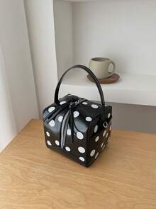 Fashionable Women's Handbag, Polka Dot Box Shaped Mini Crossbody Bag, Niche Design - Black - View 6