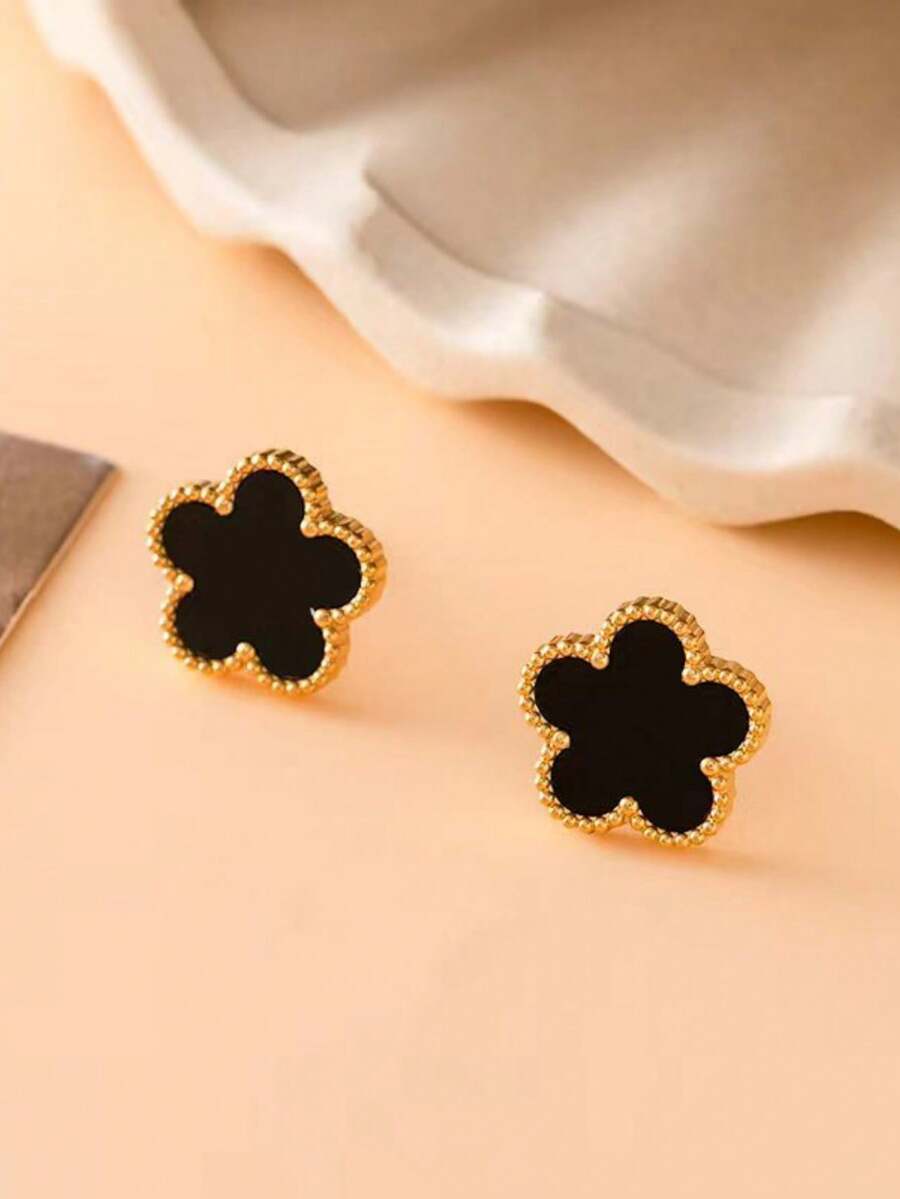 1对简约可爱花朵耳钉，百搭日常及各种场合佩戴，女士 - 花朵D款 - 查看 1