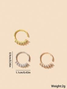 3pcs/1pc Stainless Steel Cubic Zirconia Inlaid Luxury Women Fashion Accessories, Silver Or Rose Gold Color, Party Jewelry, Perfect Gift For Valentine's Day, Women's Day, Birthday, Anniversary - Nose Ring - View 4